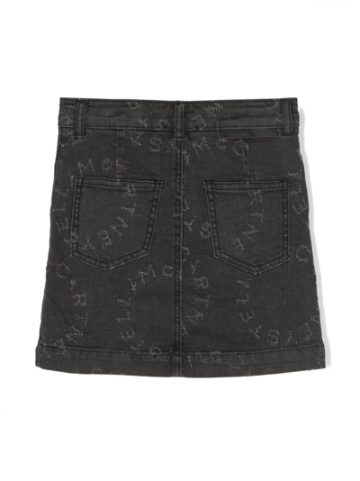 Shop Stella Mccartney Monogram-pattern Denim Skirt In Black