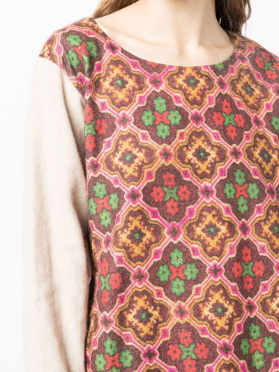 Shop Comme Des Garçons Tao Tie-detail Geometric-pattern T-shirt In Multicolour