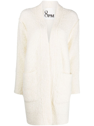 Shop 8pm Textured-finish Long-sleeve Cardigan In White