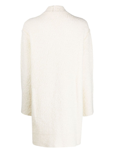 Shop 8pm Textured-finish Long-sleeve Cardigan In White