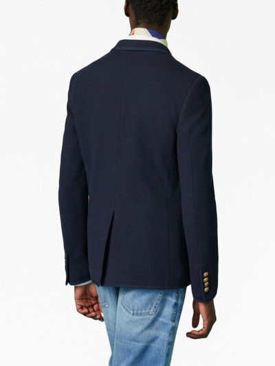 Shop Gucci Interlocking G-patch Cotton Blazer In Blue