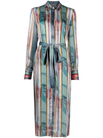 Shop Ps By Paul Smith Striped Belted Shirtdress In Blue