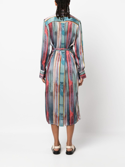 Shop Ps By Paul Smith Striped Belted Shirtdress In Blue