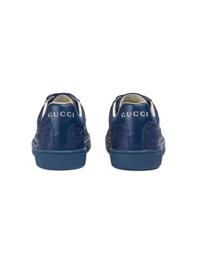Shop Gucci Ace Leather Sneakers In Blue