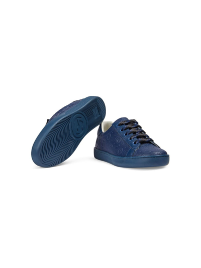 Shop Gucci Ace Leather Sneakers In Blue