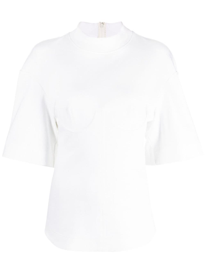 Shop Alessandro Vigilante Funnel-neck Short-sleeve Blouse In White