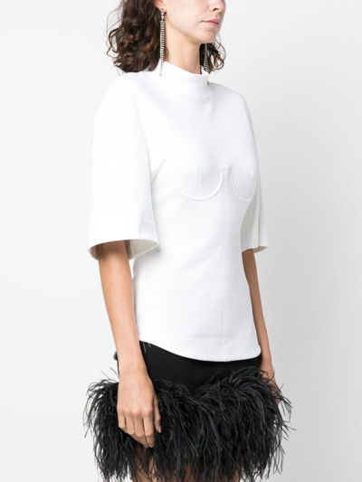 Shop Alessandro Vigilante Funnel-neck Short-sleeve Blouse In White