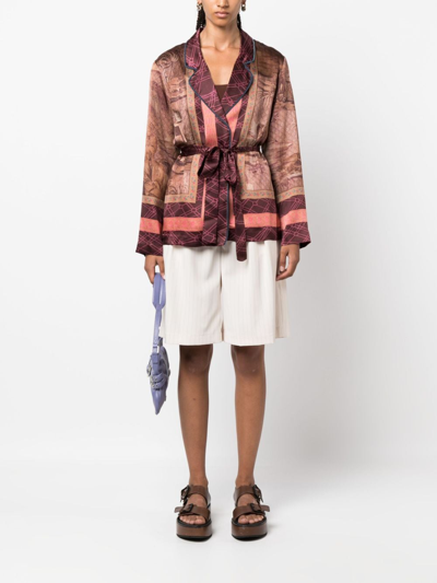 Shop Pierre-louis Mascia Kamut Belted Silk Blazer In Brown