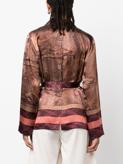 Shop Pierre-louis Mascia Kamut Belted Silk Blazer In Brown