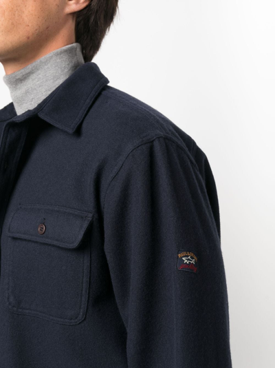 Shop Paul & Shark Logo-patch Brushed Shirt Jacket In Blue