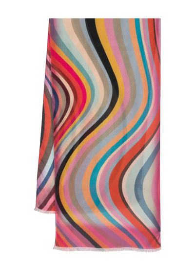 Shop Paul Smith Striped Silk Scarf In Pink