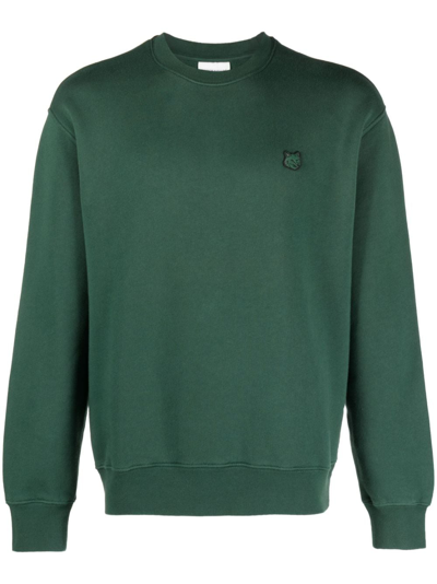 Shop Maison Kitsuné Fox-patch Cotton Sweatshirt In Green
