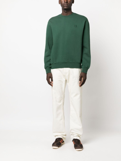 Shop Maison Kitsuné Fox-patch Cotton Sweatshirt In Green