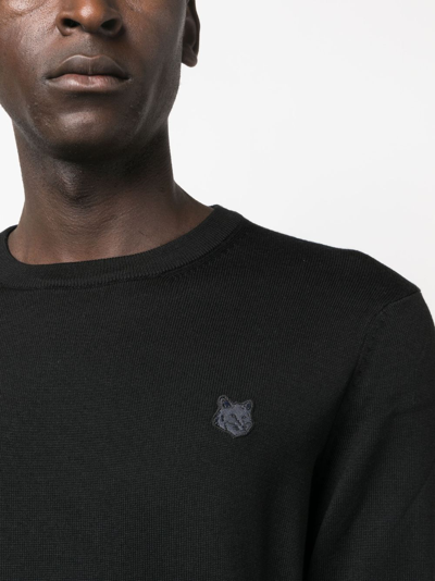 Shop Maison Kitsuné Logo-appliqué Crew-neck Sweatshirt In Black