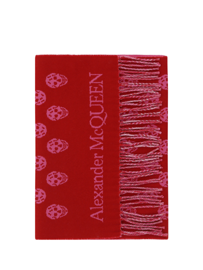 Shop Alexander Mcqueen Ribbon Skull Scarf In Welsh Red/psyc Pink