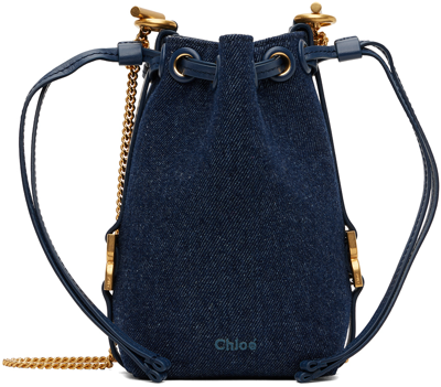 Shop Chloé Indigo Micro Marcie Bucket Bag In 45d Denim