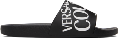 Shop Versace Jeans Couture Black Logo Slides In E899 Black
