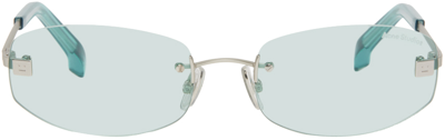 Shop Acne Studios Silver Rimless Sunglasses In Jade Green
