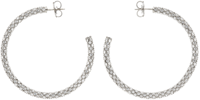 Shop Amina Muaddi Silver Large Cameron Hoop Earrings In White
