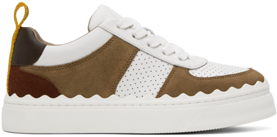 Shop Chloé White & Brown Lauren Sneakers In 92x Brown - White 1