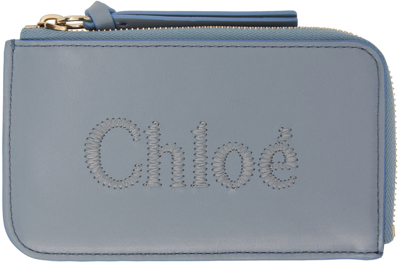 Shop Chloé Blue Small Sense Card Holder In 41a Storm Blue