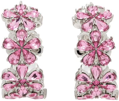Shop Amina Muaddi Silver & Pink Lily Hoop Earrings In Rose