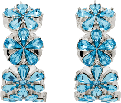 Shop Amina Muaddi Silver & Blue Lily Hoop Earrings In Aquamarine