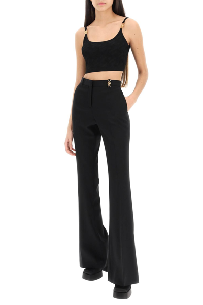Shop Versace 'la Greca' Knitted Cropped Top In Black