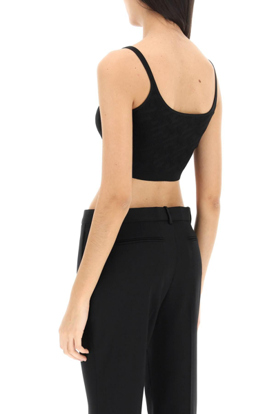 Shop Versace 'la Greca' Knitted Cropped Top In Black