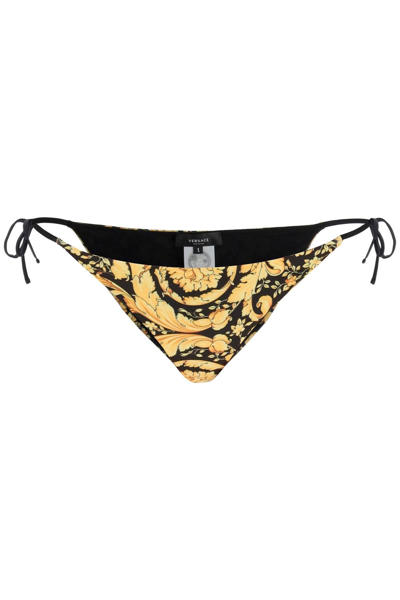 Shop Versace Barocco Bikini Bottom In Yellow,black,gold