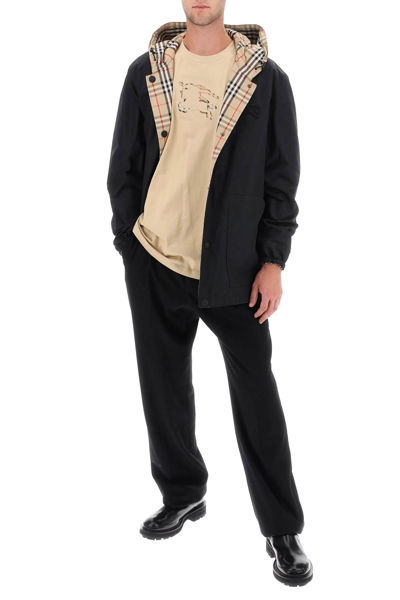 Burberry Rainford Beige Check Nylon Reversible Jacket In Black,beige