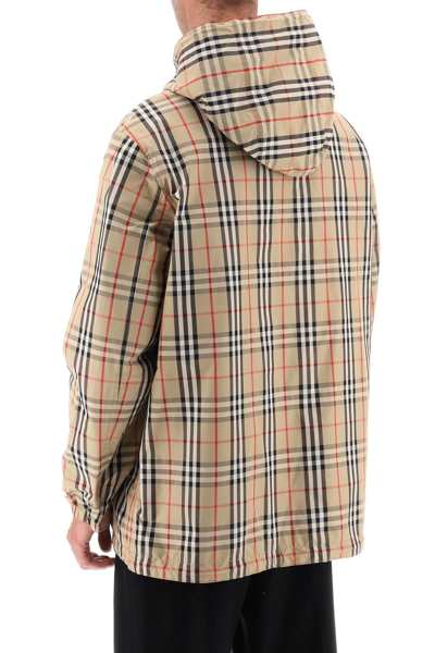 Burberry Rainford Beige Check Nylon Reversible Jacket In Black,beige