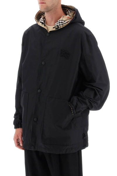 Burberry Rainford Beige Check Nylon Reversible Jacket In Black,beige