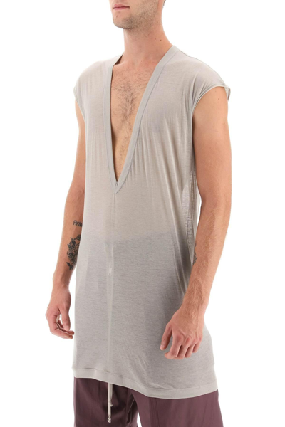 Rick Owens Dylan Maxi T-shirt With V Neck In Grey