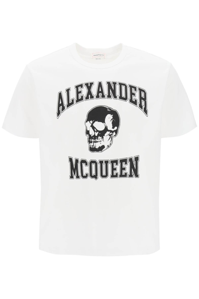 Shop Alexander Mcqueen T-shirt With Varsity Logo And Skull Print In White