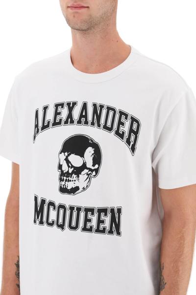 Shop Alexander Mcqueen T-shirt With Varsity Logo And Skull Print In White