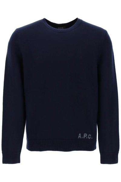 A.p.c. A. P.c. Merino Wool Edward Logo Sweater In Blue