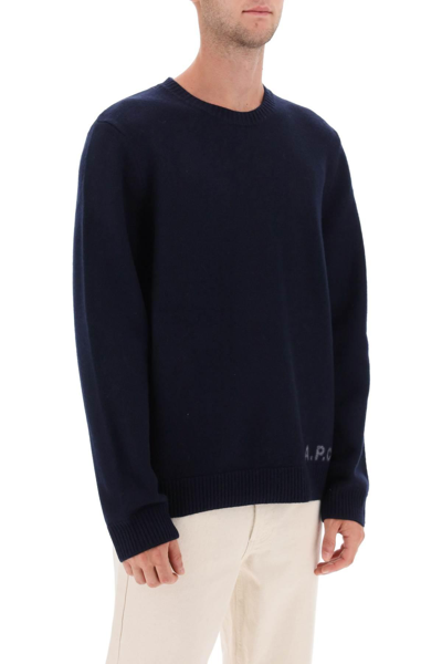 A.p.c. A. P.c. Merino Wool Edward Logo Sweater In Blue