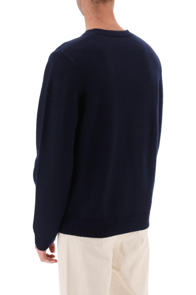 A.p.c. A. P.c. Merino Wool Edward Logo Sweater In Blue