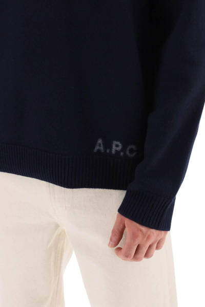 A.p.c. A. P.c. Merino Wool Edward Logo Sweater In Blue