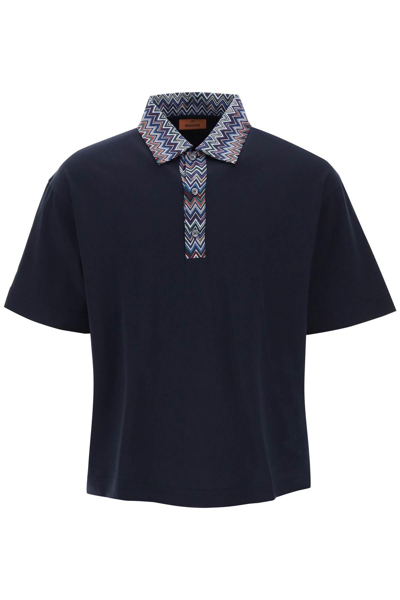 Shop Missoni Oversized Polo Shirt With Herringbone Details In Blue