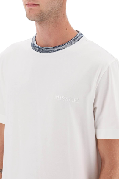 Shop Missoni T-shirt With Contrasting Crew Neck In White
