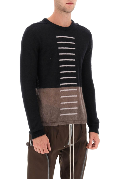 Shop Rick Owens 'judd' Sweater With Contrasting Lines In Black,brown