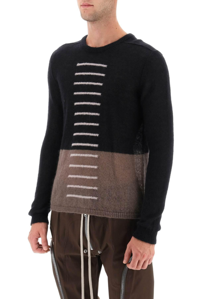 Shop Rick Owens 'judd' Sweater With Contrasting Lines In Black,brown