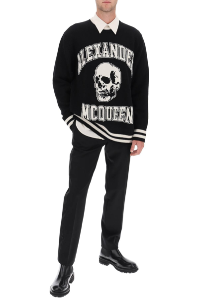 Shop Alexander Mcqueen Varsity Sweater With Skull Motif In Black