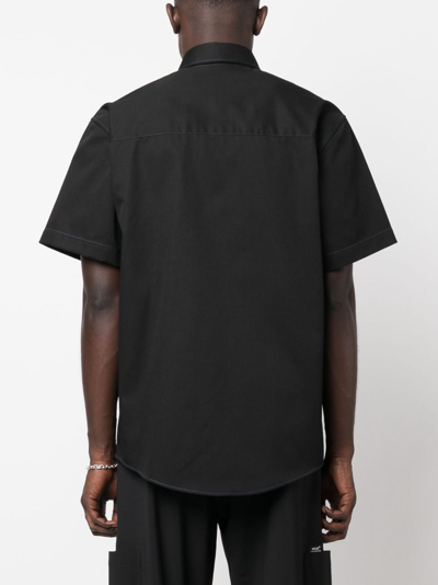 Shop Msgm Contrast-stitching Short-sleeve Shirt In Black