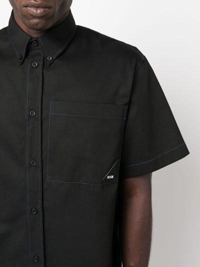 Shop Msgm Contrast-stitching Short-sleeve Shirt In Black