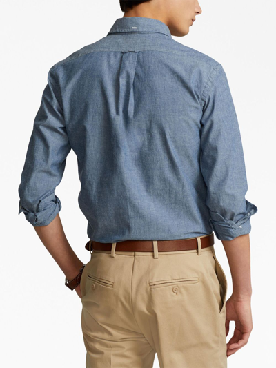 Shop Polo Ralph Lauren Half-front Button Denim Shirt In Blue