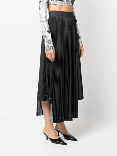 Shop Msgm Pleated Asymmetric Long Skirt In Grey