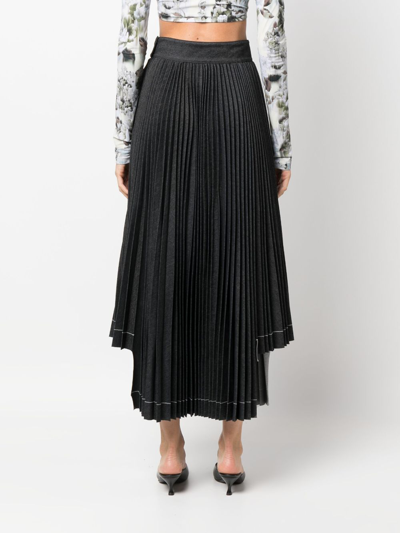 Shop Msgm Pleated Asymmetric Long Skirt In Grey